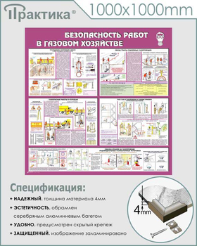 С25 Стенд безопасность работ в газовом хозяйстве (1000х1000 мм, пластик ПВХ 3 мм, алюминиевый багет серебряного цвета) - Стенды - Тематические стенды - магазин "Охрана труда и Техника безопасности"